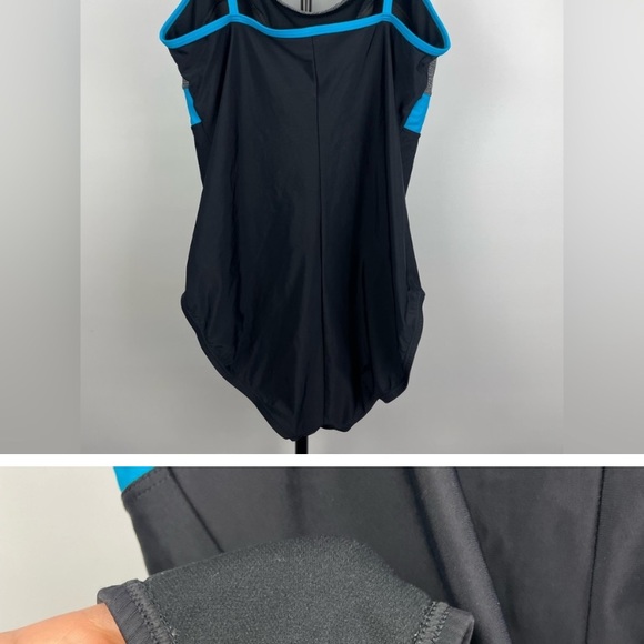 SPEEDO Black Gray Blue Colorblock One Piece Modest Swimsuit - Picture 2 of 3